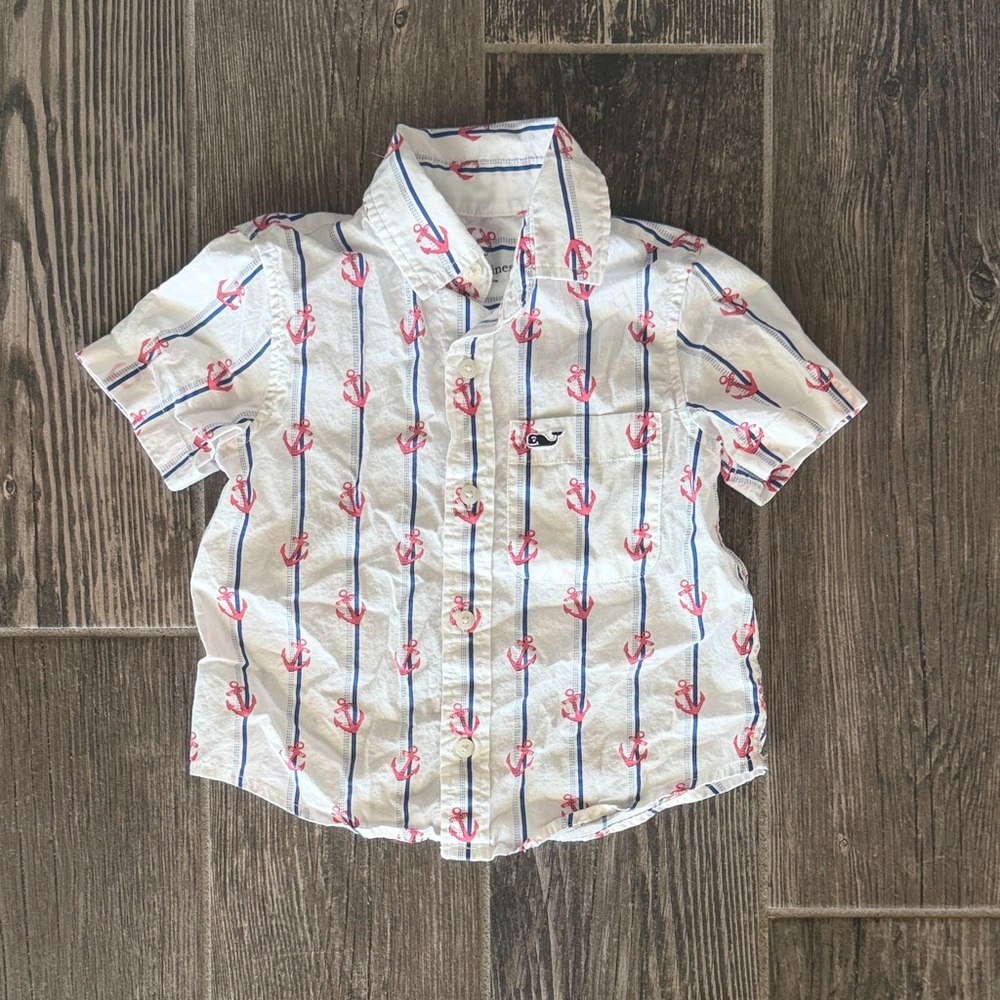 Boys White Short-Sleeve Anchor Button-Up Shirt